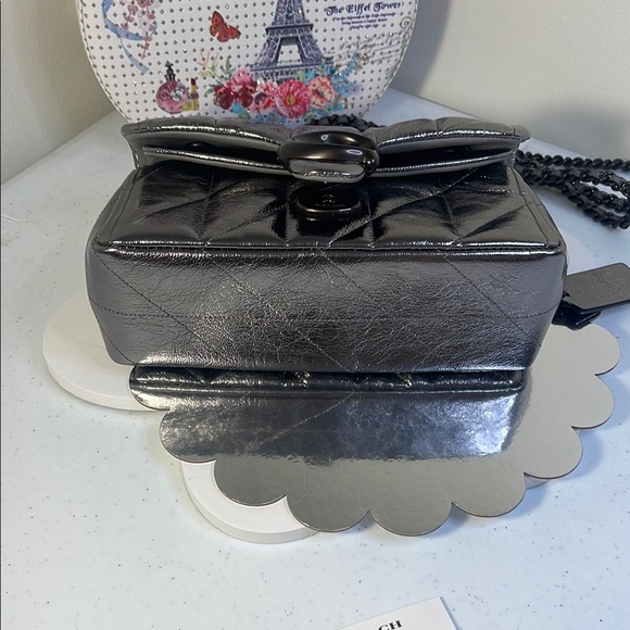 Coach Silver Metallic Quilted Shoulder Bag - Picture 5 of 16